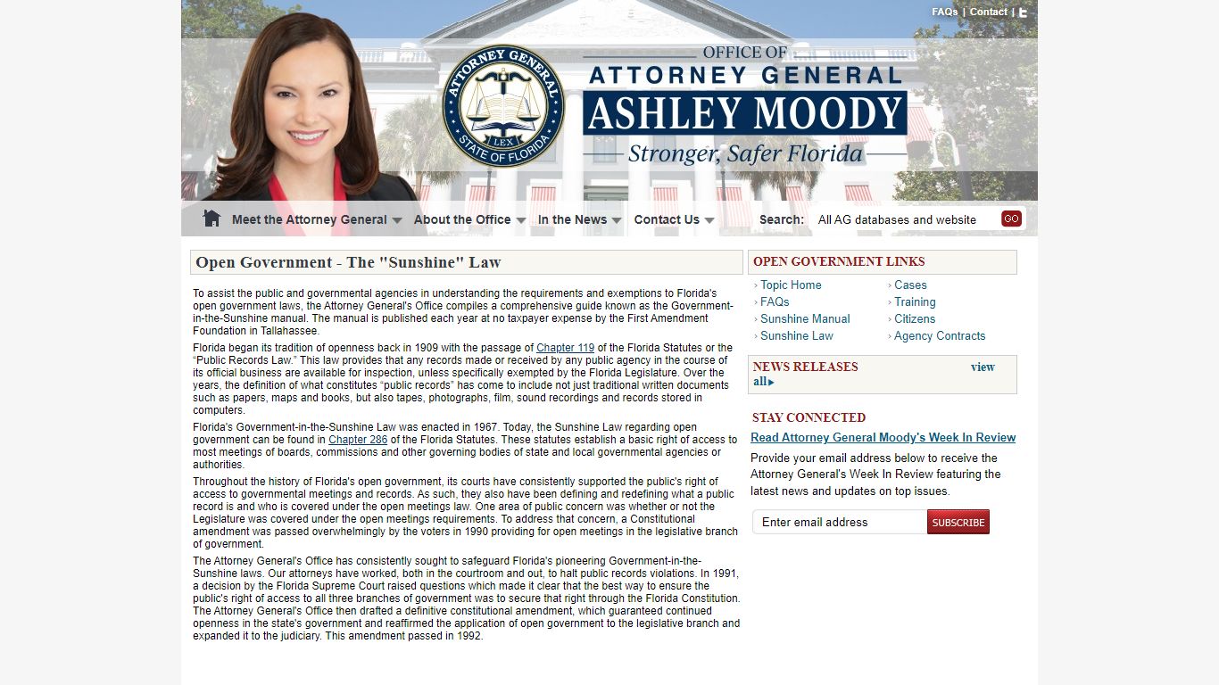 Florida Attorney General - The "Sunshine" Law